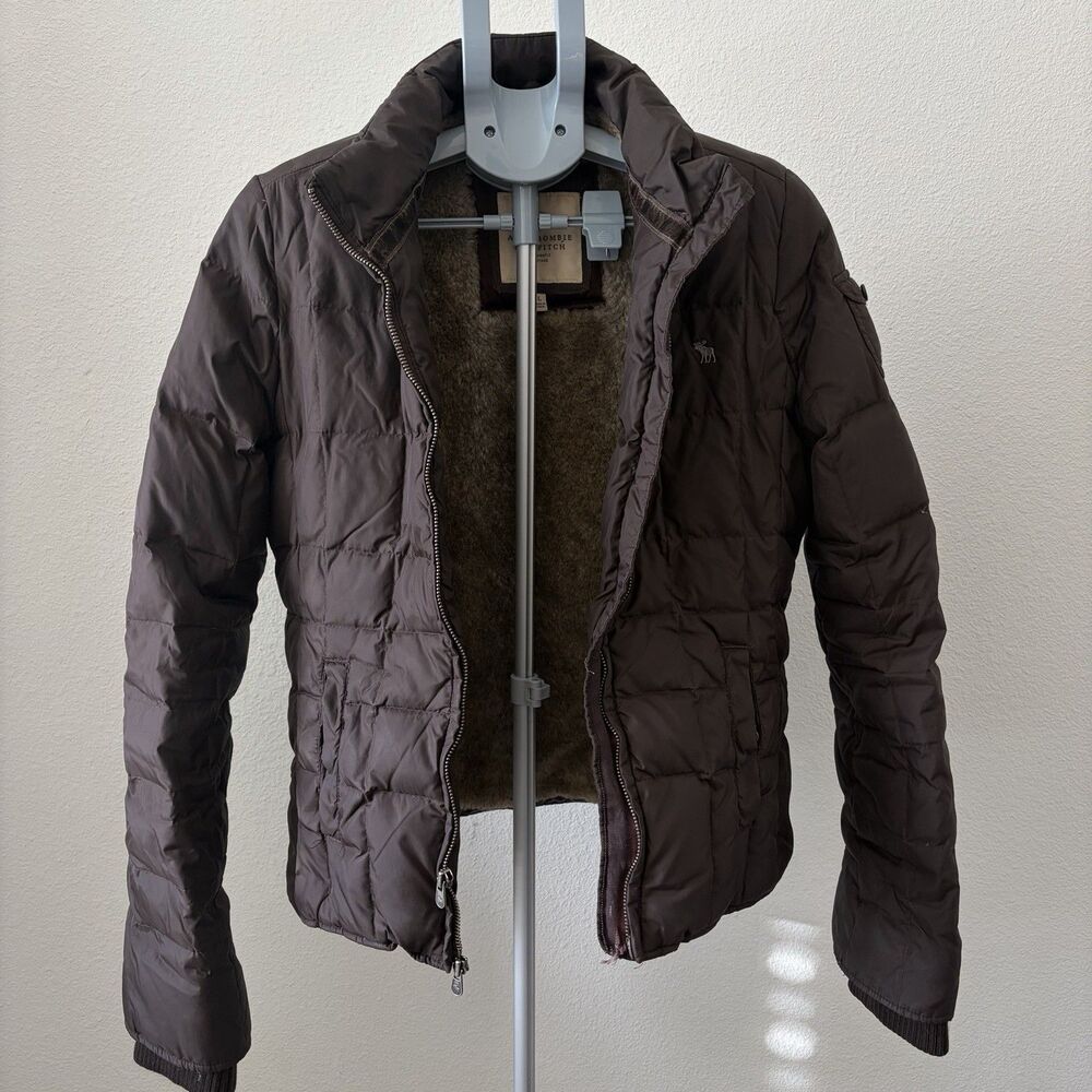 Abercrombie & Fitch Fur Down Puffer Jacket Large‎ Woman’s Brown Faux Lining Y2K